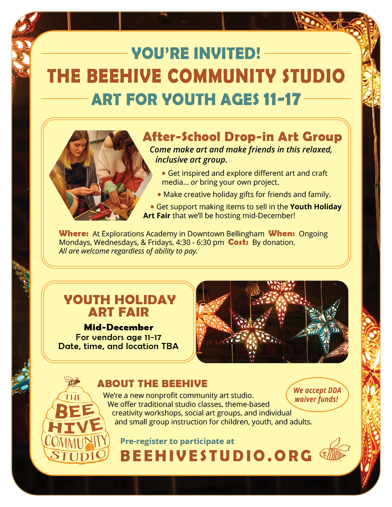 Beehive Studio Youth Drop In Art and Holiday Fair Nov 2023_WEB