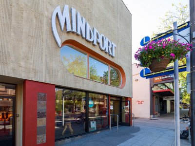 A photo of the brick and mortar shopfront of Mindport Exhibits